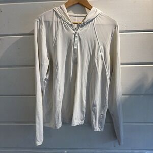 Lands End Women's Rash Guard Sun Shirt 1/4 Zip, Hood, XL, White